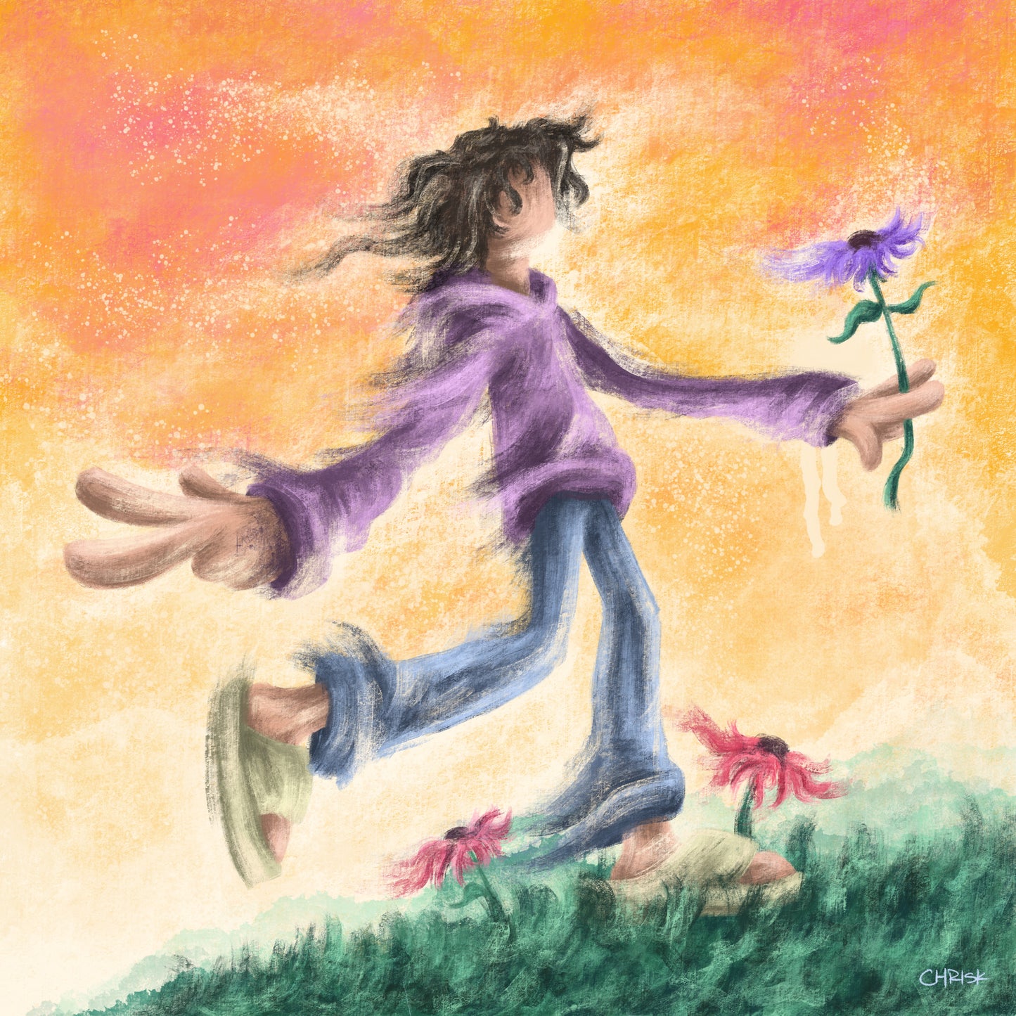 Golden Hour V2 limited edition art print, 8x8 inches featuring warm sunset colors on textured watercolor paper by chriskcreates