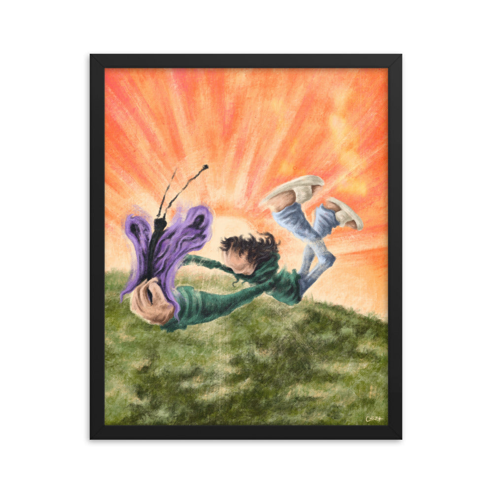 Chasing butterflies framed poster by chriskcreates on enhanced matte paper, black 16x20 inch wall art with butterfly design.