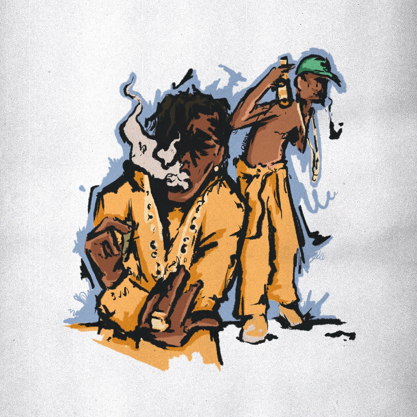 Rocky & Tyler limited edition art print, 8x8 inches featuring A$AP Rocky and Tyler the Creator on textured watercolor paper by chriskcreates