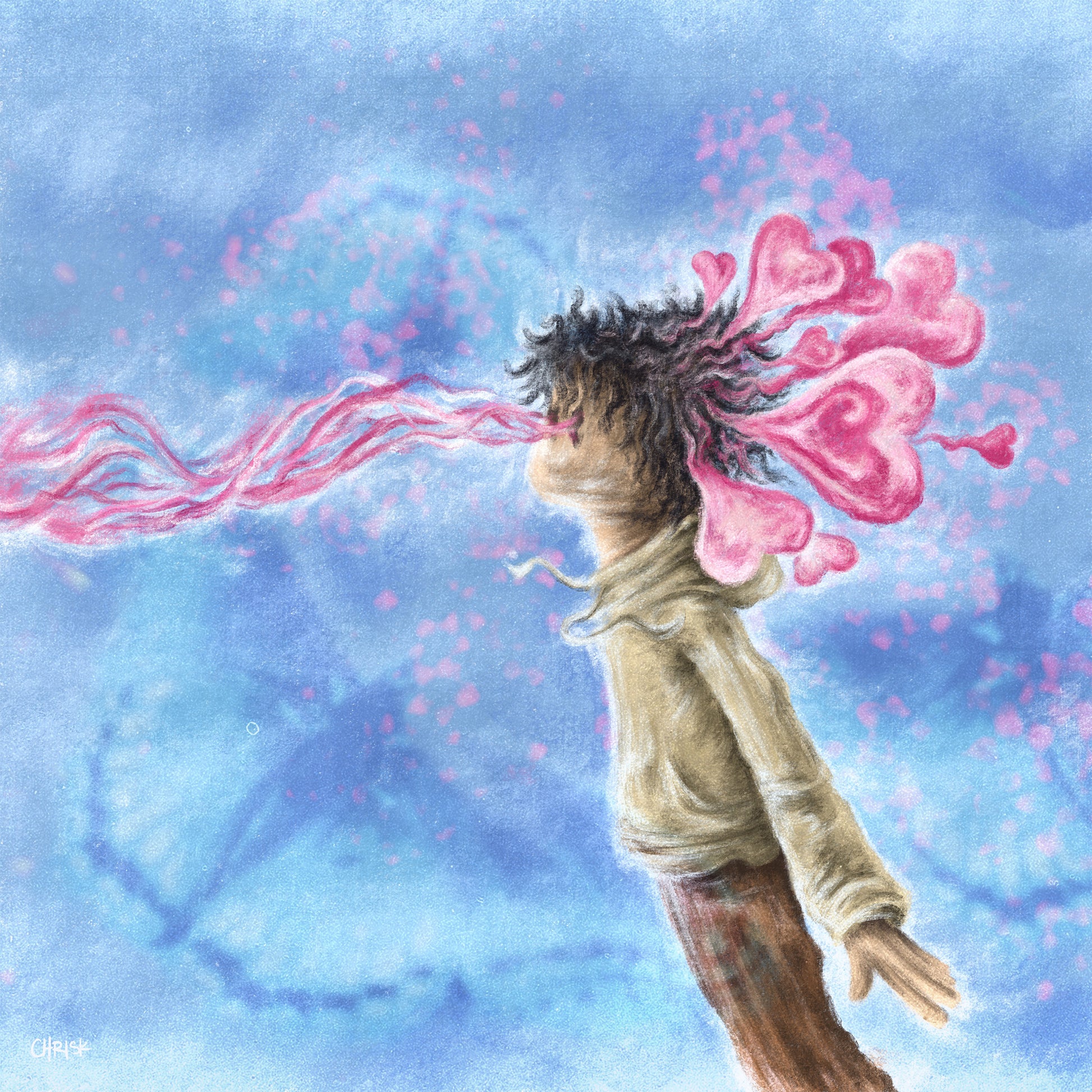 Lovestruck V2 limited edition art print, 8x8 inches featuring romantic love theme on textured watercolor paper by chriskcreates