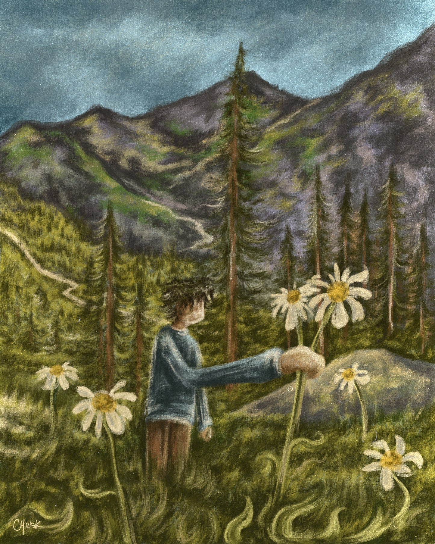 Peace in the Meadow limited edition art print, 8x8 inches featuring peaceful meadow scene on textured watercolor paper by chriskcreates