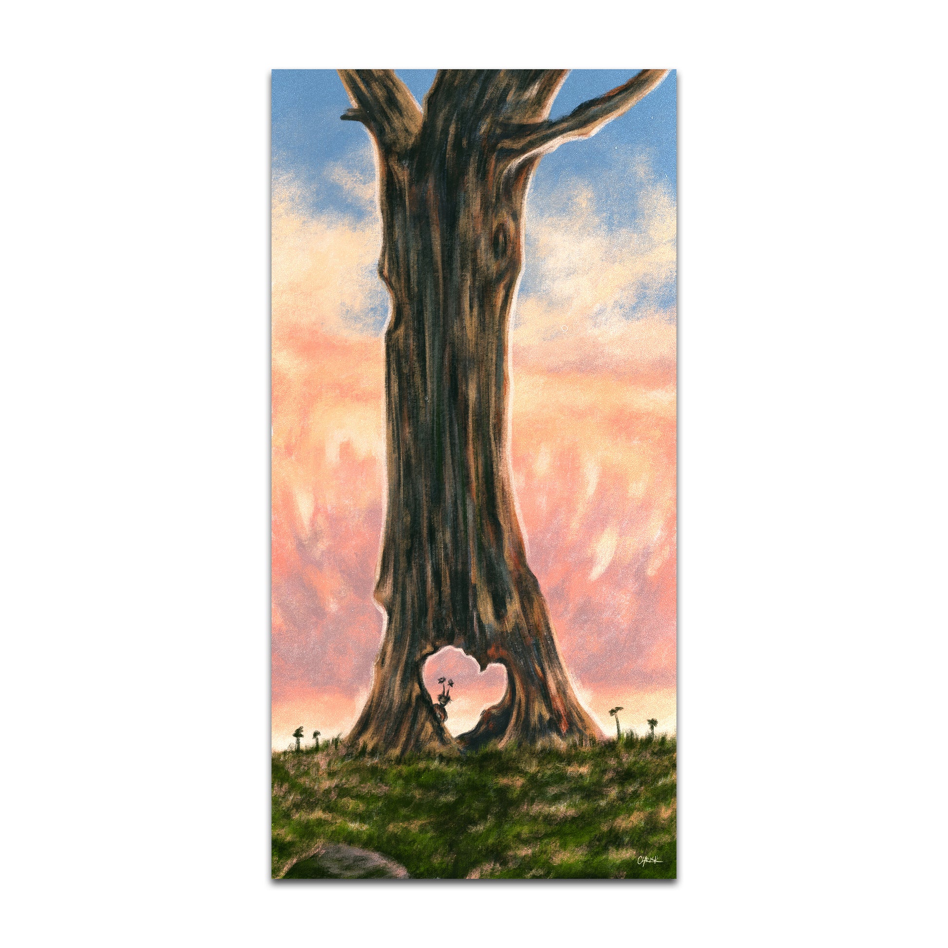 Heart Tree limited edition art print, 12x24 inches featuring heart-shaped tree on textured art paper by chriskcreates
