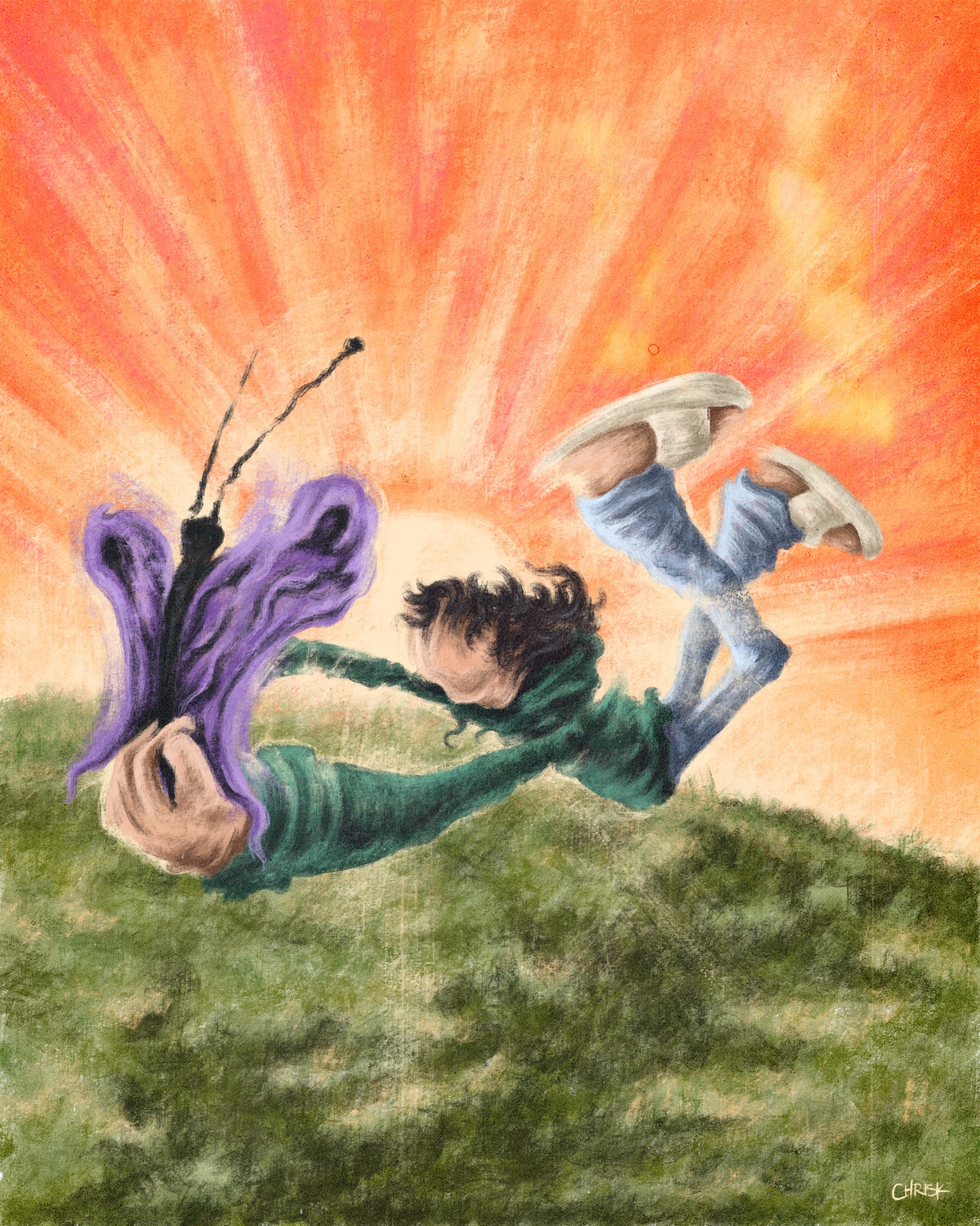 Chasing Butterflies limited edition art print, 8x10 inches featuring whimsical butterfly theme on textured watercolor paper by chriskcreates