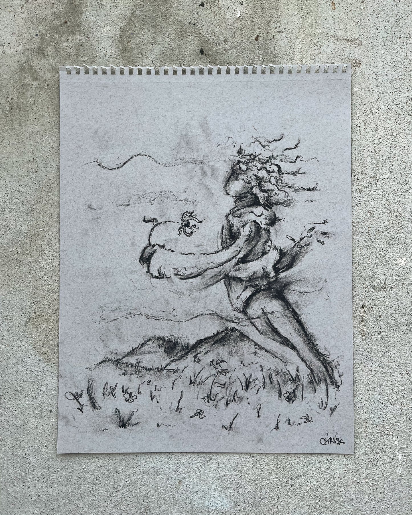 Earth Day Charcoal 08 "caught in the wind"